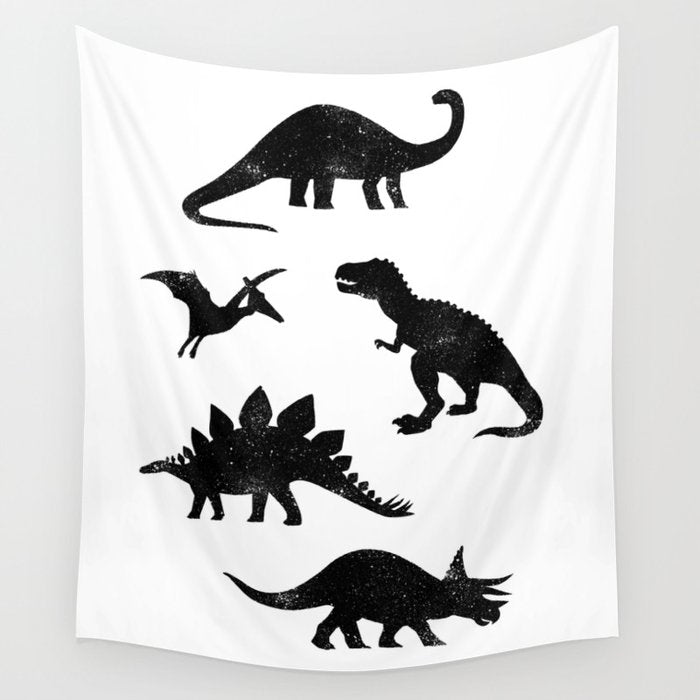 Black + White Dinosaurs Wall Tapestry Gallery Image 4