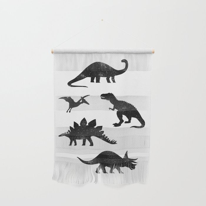 Black + White Dinosaurs Wall Hanging Gallery Image 1