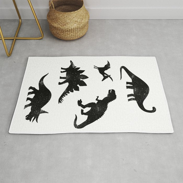 Black + White Dinosaurs Rug Gallery Image 1