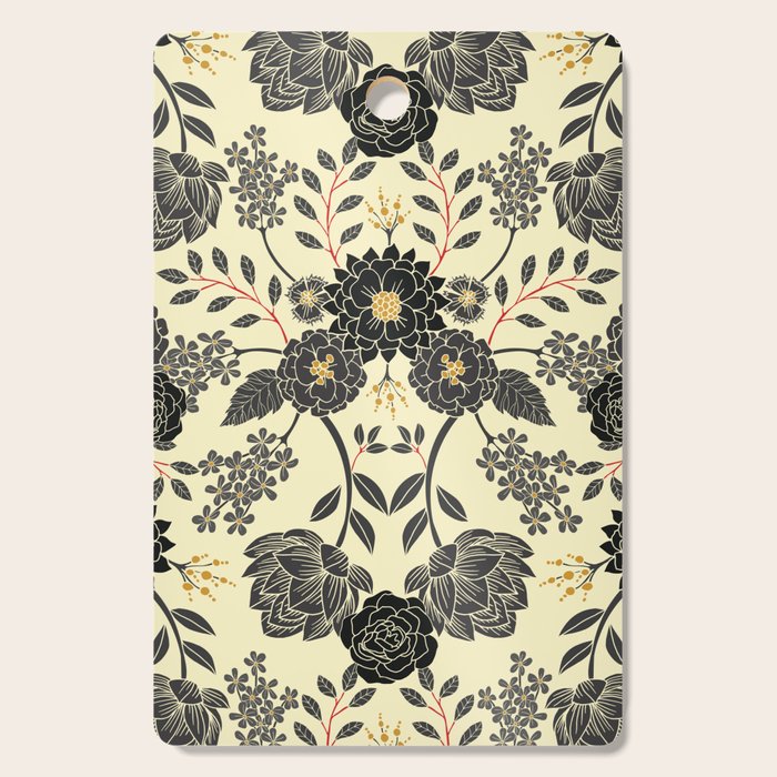 Gray, Black, Cream, Yellow & Red Sophisticated Floral Pattern Cutting Board Gallery Image 1