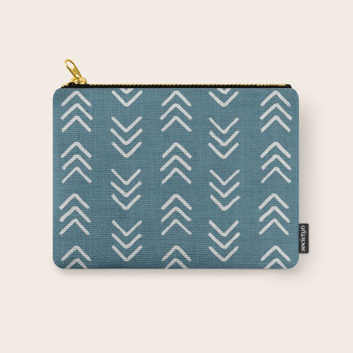 Muted teal and soft white ink brushed arrow heads pattern with textured background Carry All Pouch