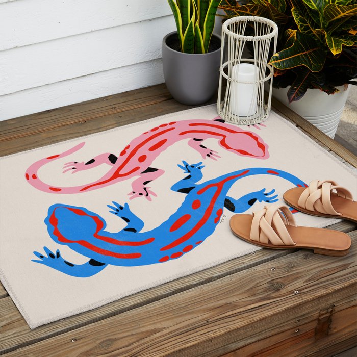 Colorful salamanders Outdoor Rug Gallery Image 2