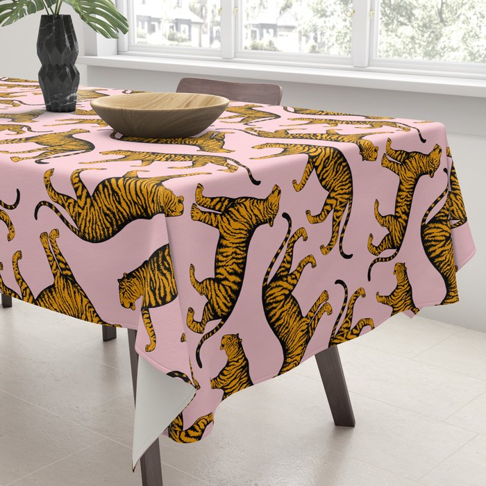 Tigers (Pink and Marigold) Tablecloth Gallery Image 3