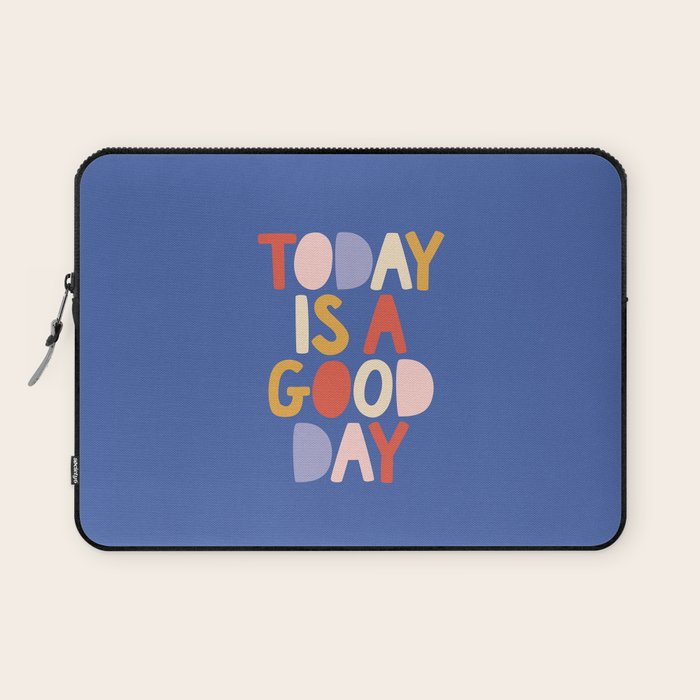 Today is a Good Day in blue red peach pink and mustard yellow Laptop Sleeve Gallery Image 1