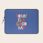 Today is a Good Day in blue red peach pink and mustard yellow Laptop Sleeve Gallery Image 1