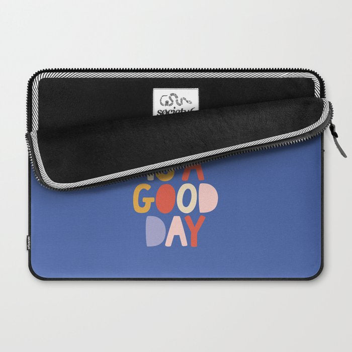 Today is a Good Day in blue red peach pink and mustard yellow Laptop Sleeve Gallery Image 2