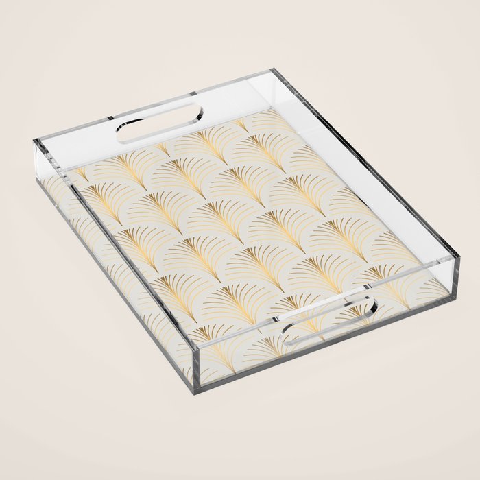 Golden Fan Leaf Art Deco Acrylic Tray Gallery Image 1