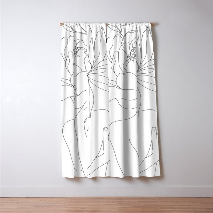 Minimal Line Art Woman Flower Head Window Curtain Gallery Image 3