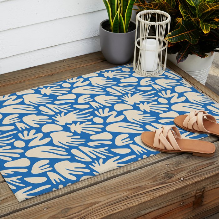Abstract organic blue shape pattern Outdoor Rug Gallery Image 2