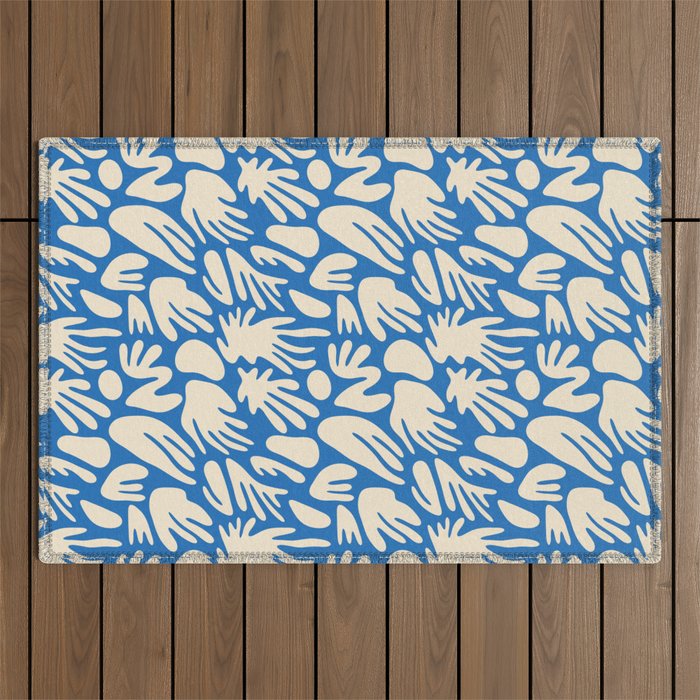Abstract organic blue shape pattern Outdoor Rug Gallery Image 1