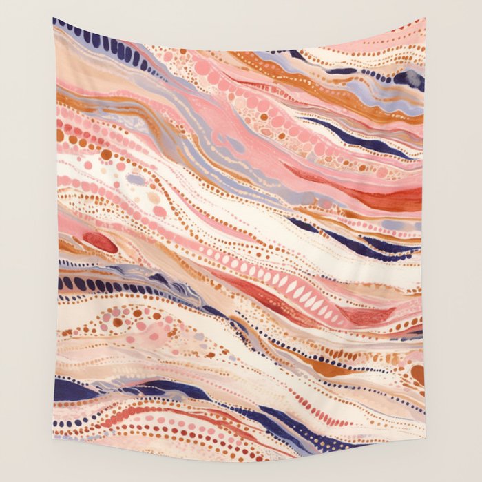 Warm Desert Flow Eclectic Abstract Pattern with Earthy Tones Wall Tapestry Gallery Image 4