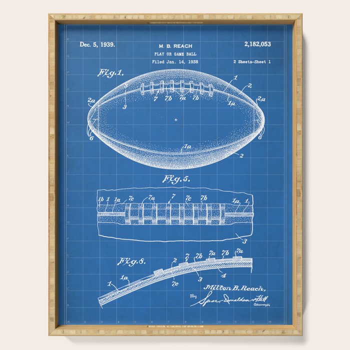 Football Patent - American Football Art - Blueprint Serving Tray Gallery Image 1