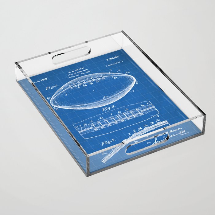Football Patent - American Football Art - Blueprint Acrylic Tray Gallery Image 1