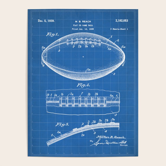 Football Patent - American Football Art - Blueprint Poster Gallery Image 4