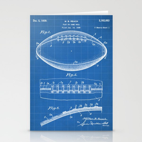Football Patent - American Football Art - Blueprint Stationery Card Gallery Image 1