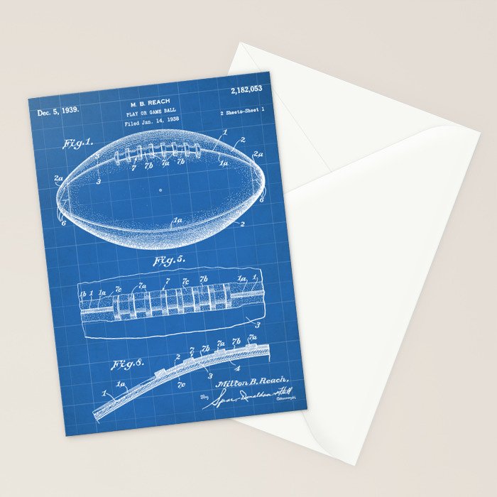 Football Patent - American Football Art - Blueprint Stationery Card Gallery Image 2