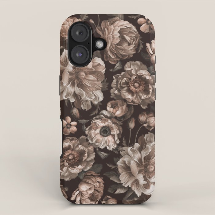Opulent Floral Drama Moody Dark Brown Botanical Vibes iPhone Case Gallery Image 1