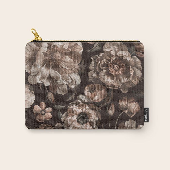 Opulent Floral Drama Moody Dark Brown Botanical Vibes Carry All Pouch Gallery Image 1