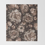 Opulent Floral Drama Moody Dark Brown Botanical Vibes Throw Blanket Gallery Image 2