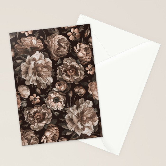 Opulent Floral Drama Moody Dark Brown Botanical Vibes Stationery Card Gallery Image 2