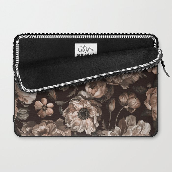 Opulent Floral Drama Moody Dark Brown Botanical Vibes Laptop Sleeve Gallery Image 2