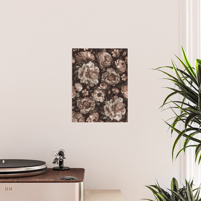 Opulent Floral Drama Moody Dark Brown Botanical Vibes Poster Gallery Image 2