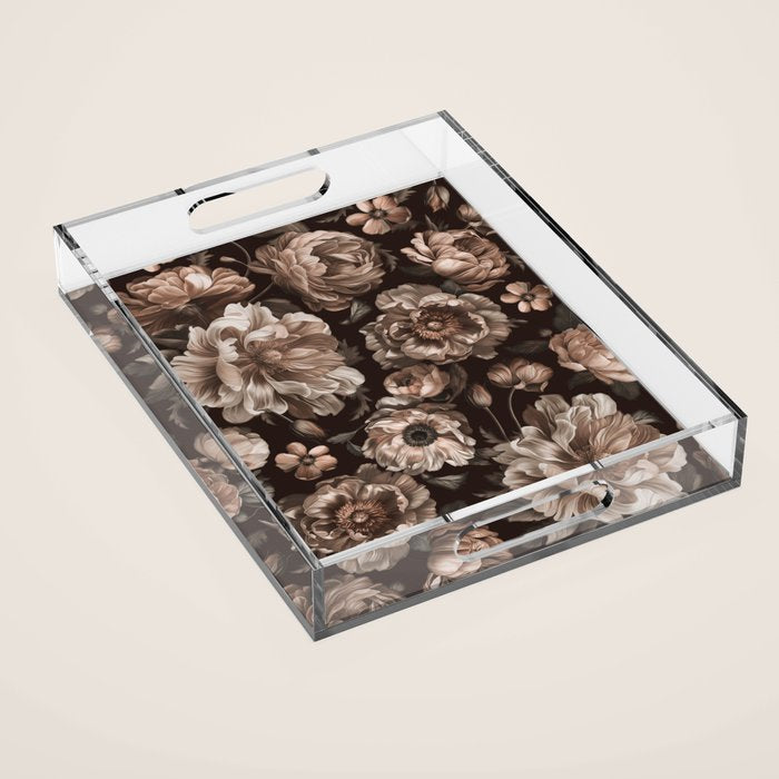 Opulent Floral Drama Moody Dark Brown Botanical Vibes Acrylic Tray Gallery Image 1