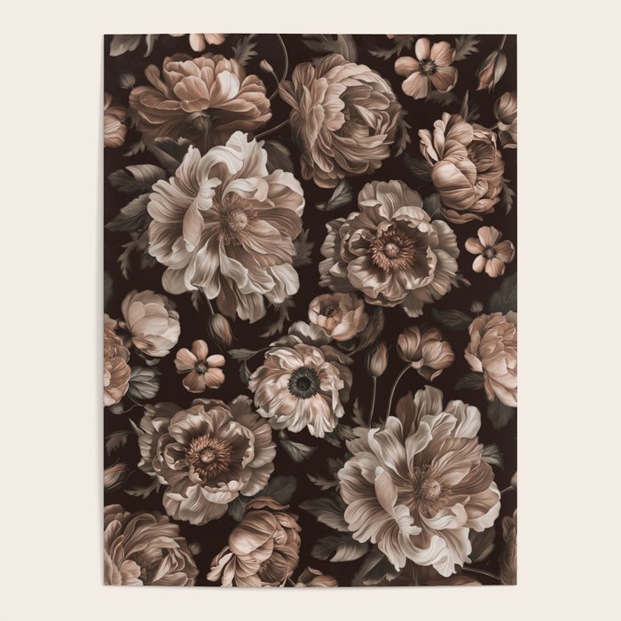 Opulent Floral Drama Moody Dark Brown Botanical Vibes Poster Gallery Image 4