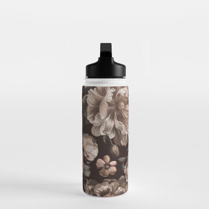 Opulent Floral Drama Moody Dark Brown Botanical Vibes Water Bottle Gallery Image 3