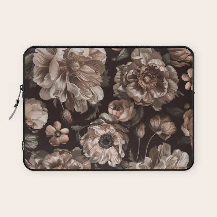 Opulent Floral Drama Moody Dark Brown Botanical Vibes Laptop Sleeve Gallery Image 1