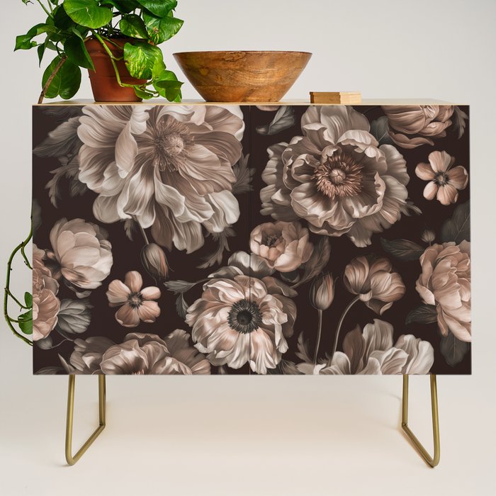 Opulent Floral Drama Moody Dark Brown Botanical Vibes Credenza Gallery Image 1