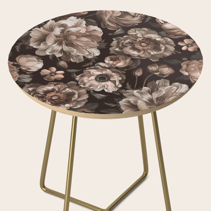 Opulent Floral Drama Moody Dark Brown Botanical Vibes Side Table Gallery Image 2
