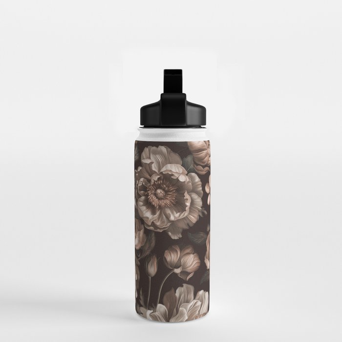 Opulent Floral Drama Moody Dark Brown Botanical Vibes Water Bottle Gallery Image 2