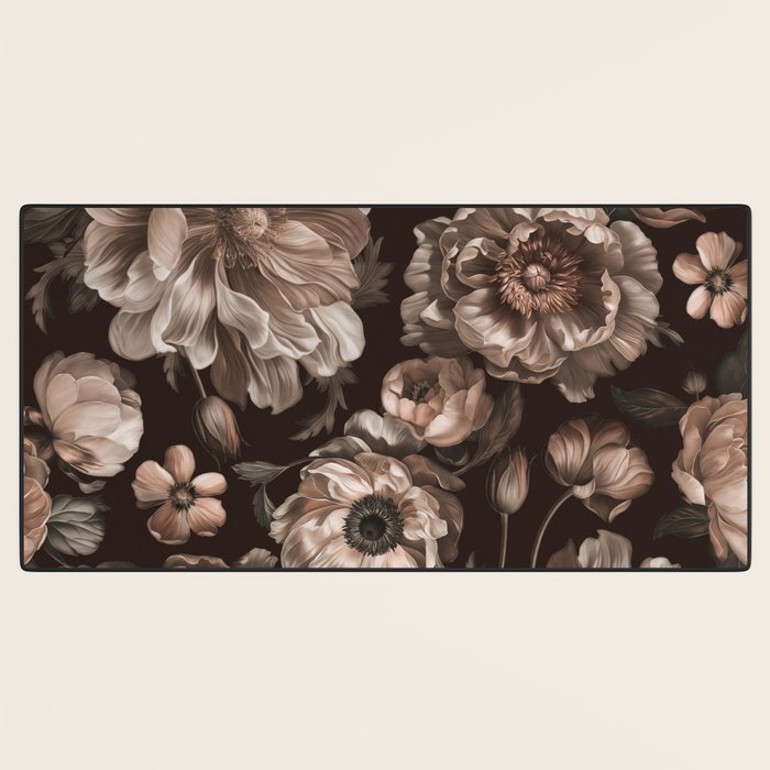 Opulent Floral Drama Moody Dark Brown Botanical Vibes Desk Mat Gallery Image 3