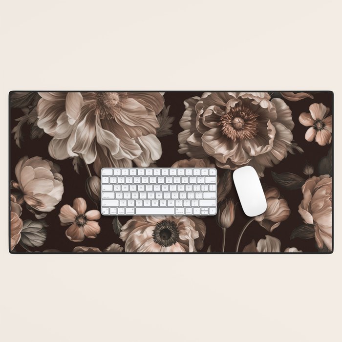 Opulent Floral Drama Moody Dark Brown Botanical Vibes Desk Mat Gallery Image 1