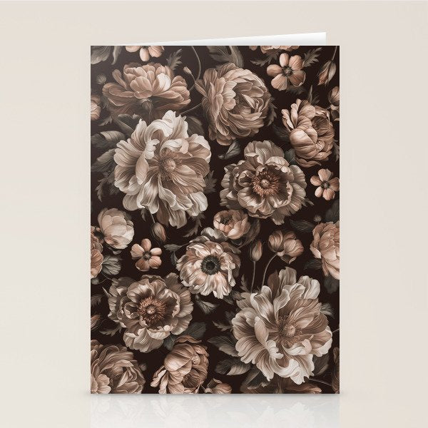 Opulent Floral Drama Moody Dark Brown Botanical Vibes Stationery Card Gallery Image 2
