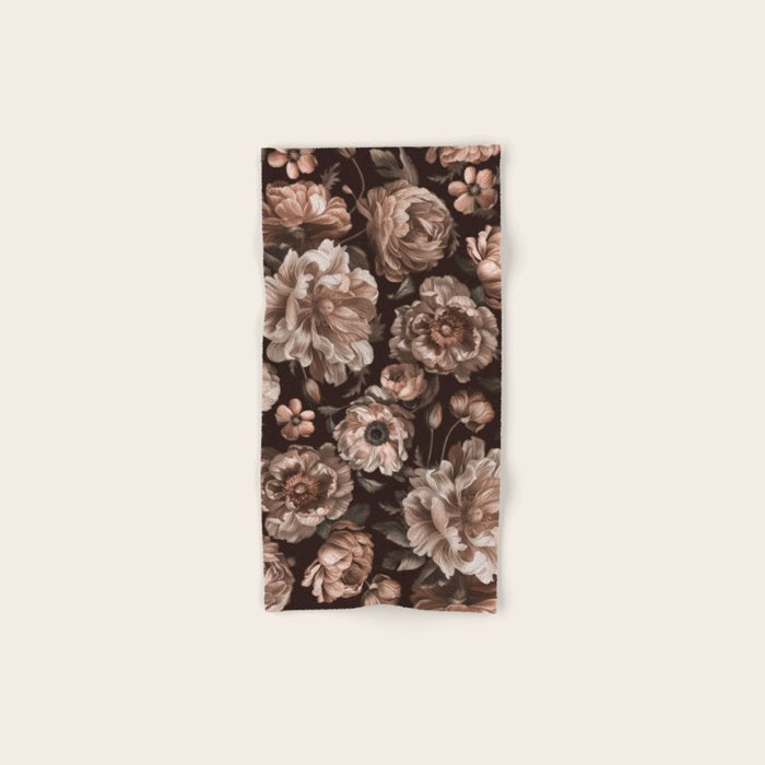 Opulent Floral Drama Moody Dark Brown Botanical Vibes Bath Towel Gallery Image 1