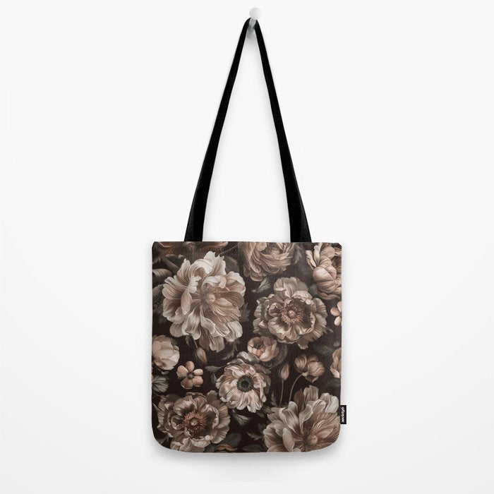 Opulent Floral Drama Moody Dark Brown Botanical Vibes Tote Bag Gallery Image 2
