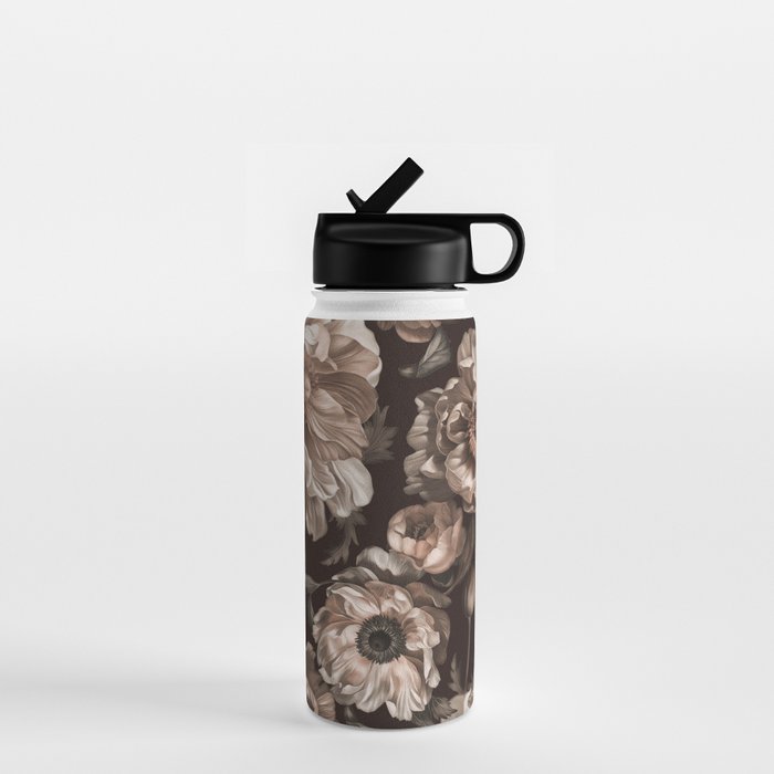 Opulent Floral Drama Moody Dark Brown Botanical Vibes Water Bottle Gallery Image 1