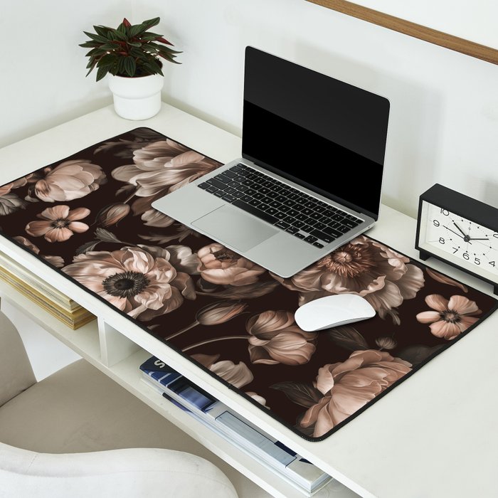 Opulent Floral Drama Moody Dark Brown Botanical Vibes Desk Mat Gallery Image 2