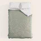Boho Sage Green, Decor, Line Art, Botanical Leaves Duvet Cover Gallery Image 6
