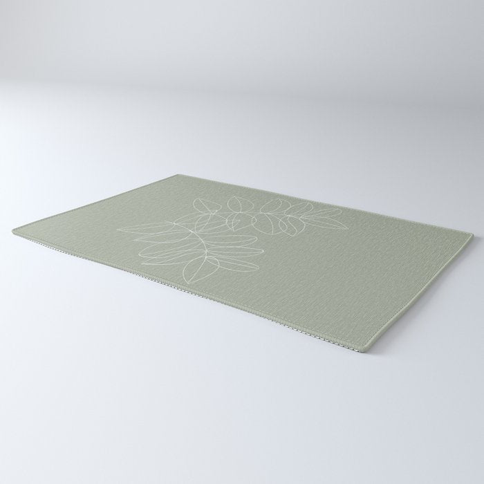 Boho Sage Green, Decor, Line Art, Botanical Leaves Rug Gallery Image 3