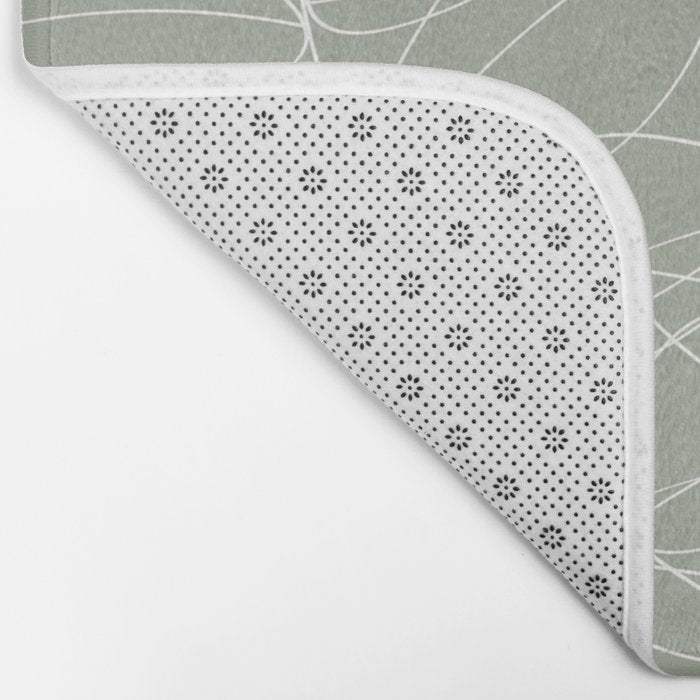 Boho Sage Green, Decor, Line Art, Botanical Leaves Bath Mat Gallery Image 2