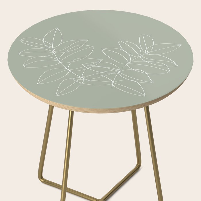 Boho Sage Green, Decor, Line Art, Botanical Leaves Side Table Gallery Image 2