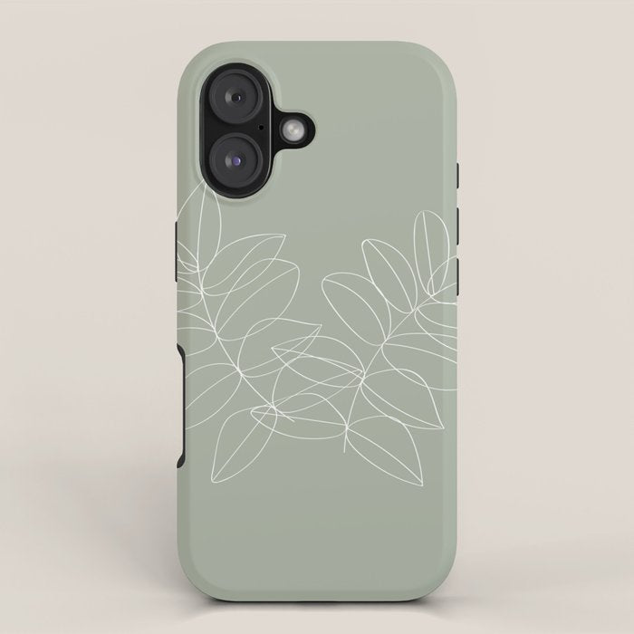 Boho Sage Green, Decor, Line Art, Botanical Leaves iPhone Case Gallery Image 1