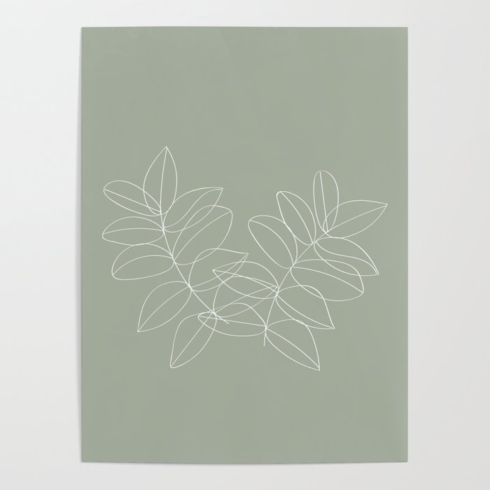 Boho Sage Green, Decor, Line Art, Botanical Leaves Poster Gallery Image 4