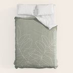 Boho Sage Green, Decor, Line Art, Botanical Leaves Comforter Gallery Image 6