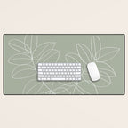 Boho Sage Green, Decor, Line Art, Botanical Leaves Desk Mat Gallery Image 1