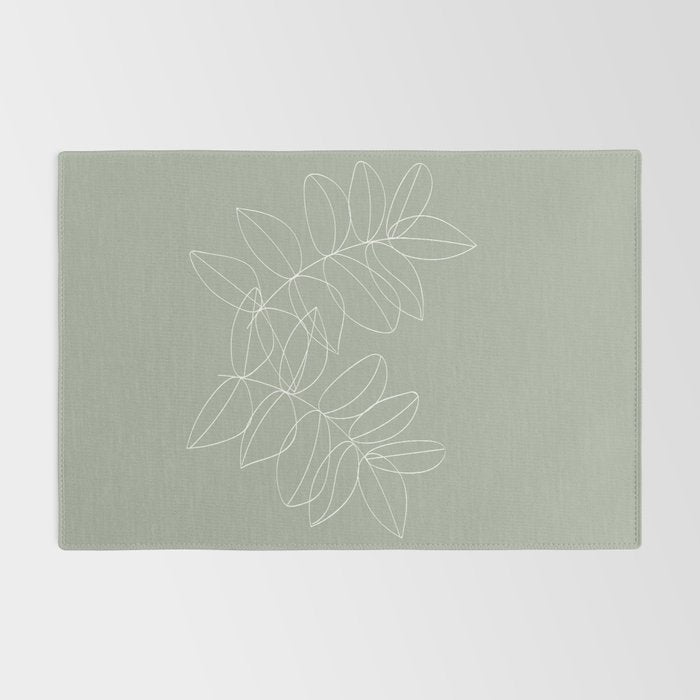 Boho Sage Green, Decor, Line Art, Botanical Leaves Rug Gallery Image 2