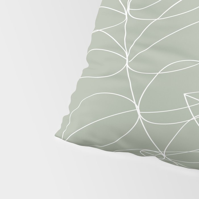Boho Sage Green, Decor, Line Art, Botanical Leaves Pillow Sham Gallery Image 4